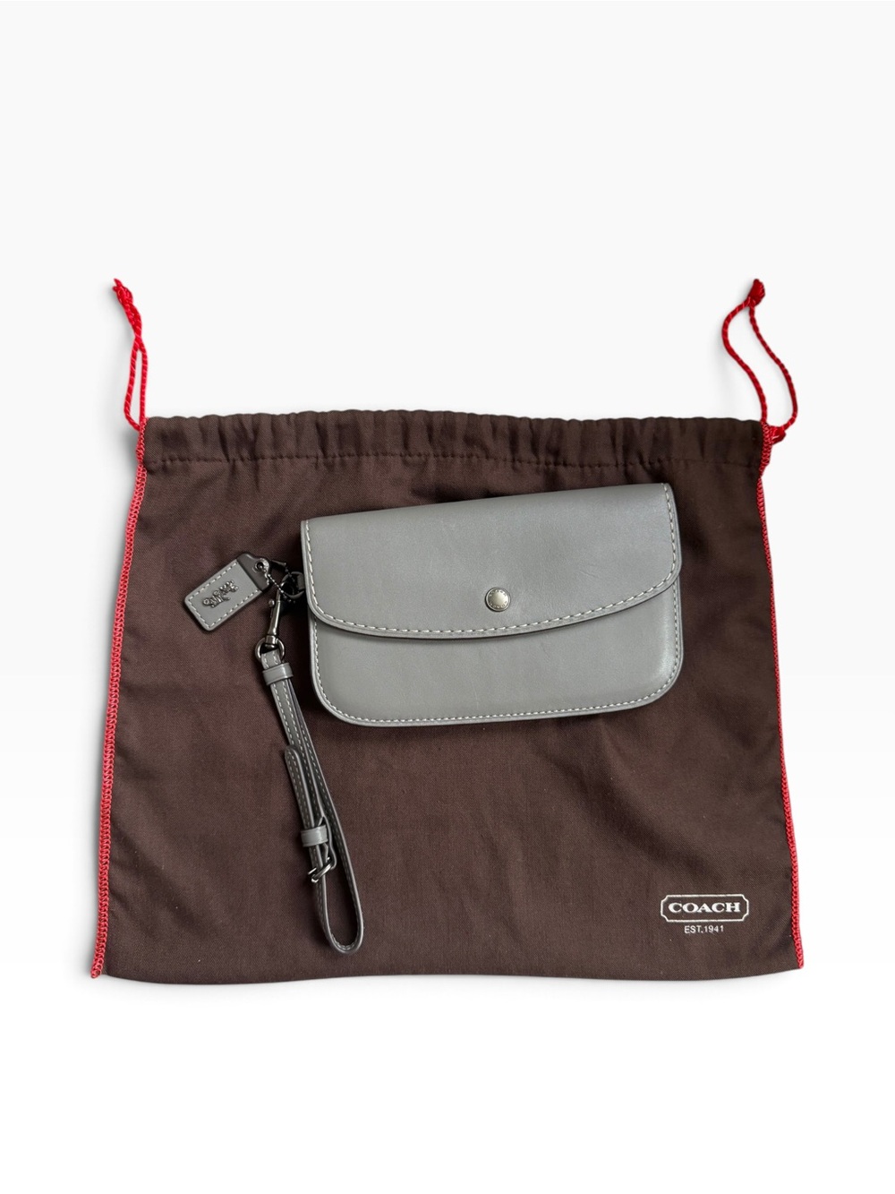 Coach 1941 D1880-29370 Glovetanned Leather Clutch Wristlet Gray Oxblood